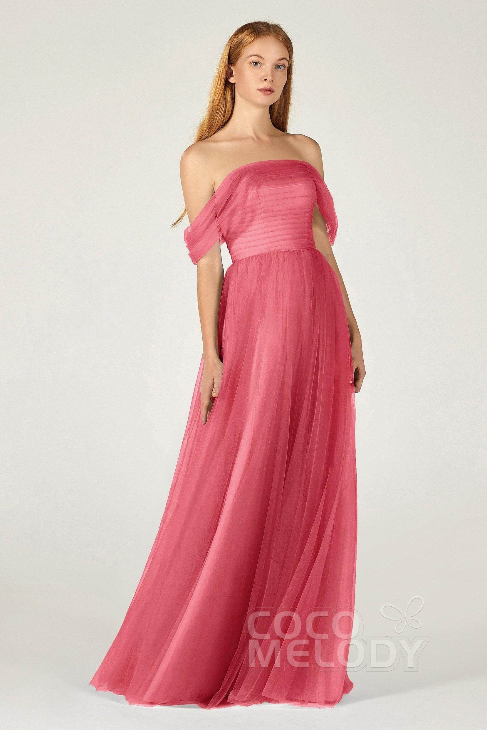 A-Line Floor Length Tulle Bridesmaid Dress CB0382 - COCOMELODY